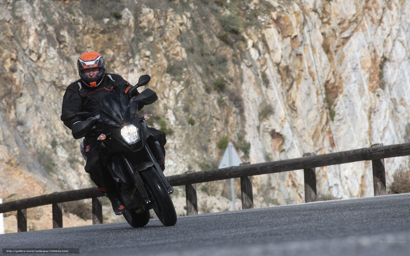 Motorcyclist on Road — Black, Dynamic, Afternoon, Photograph, Cliff, Guardrail