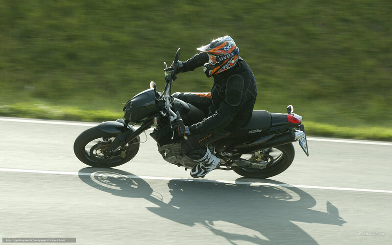 Motorcyclist on Road — Black, Dynamic, Afternoon, Photograph, Helmet, Greenery