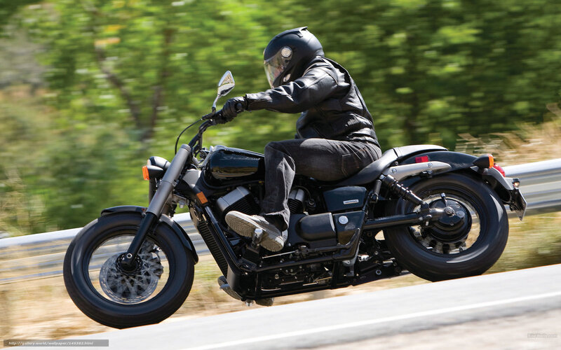 Motorcyclist on Road — Black, Dynamic, Afternoon, Photograph, Helmet, Leather Jacket, Guardrail