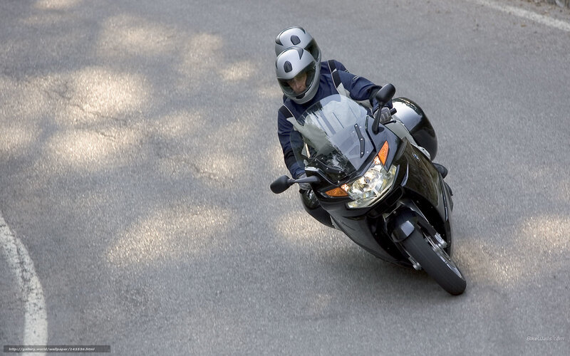 Motorcyclist on Road — Black, Dynamic, Afternoon, Photograph, Helmet, Motorcycle
