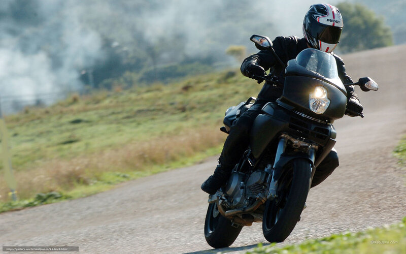 Motorcyclist on Road — Black, Dynamic, Afternoon, Photograph, Helmet, Smoke