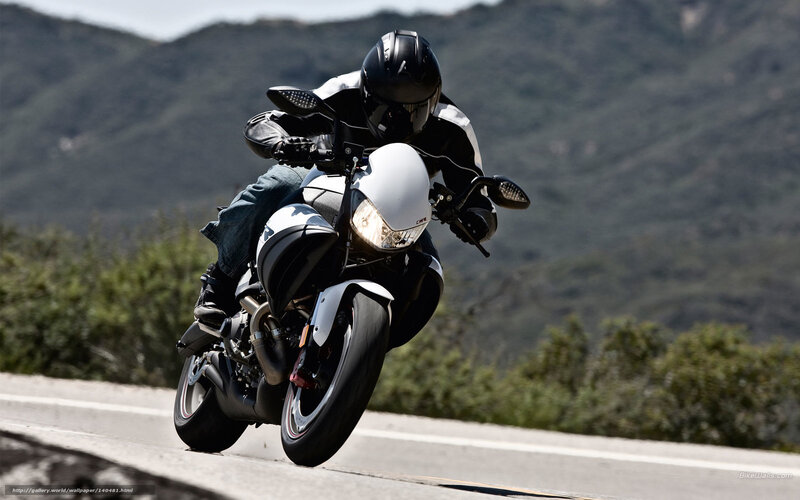 Motorcyclist on Road — Black, Dynamic, Afternoon, Photograph, Mountains, Bushes
