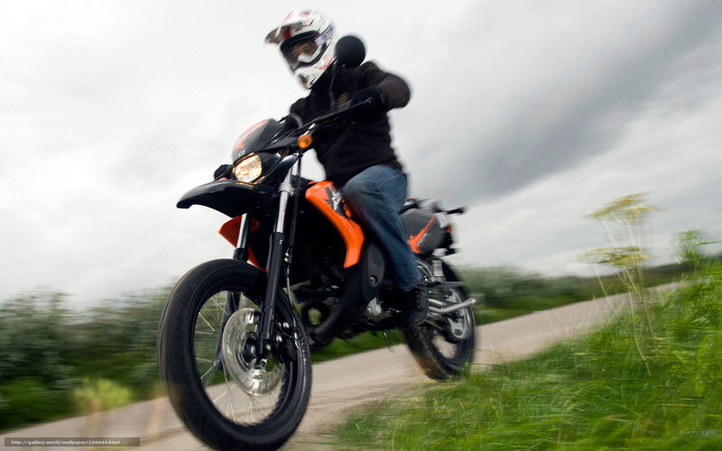 Motorcyclist on Road — Black, Dynamic, Photograph, Helmet, Grass