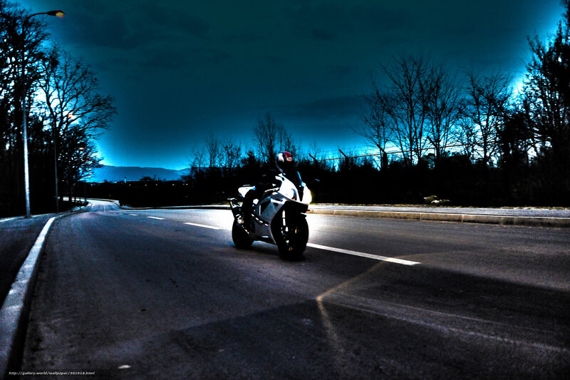 Motorcyclist on Road — Blue, Dramatic, Night