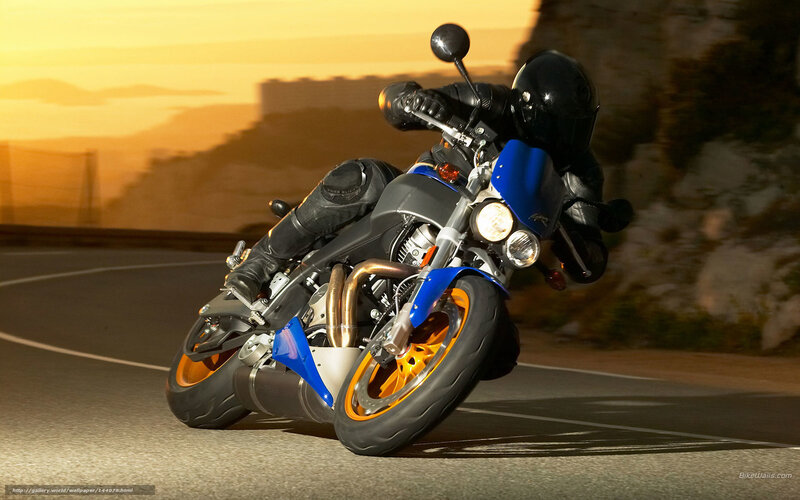 Motorcyclist on Road — Blue, Dramatic, Sunset