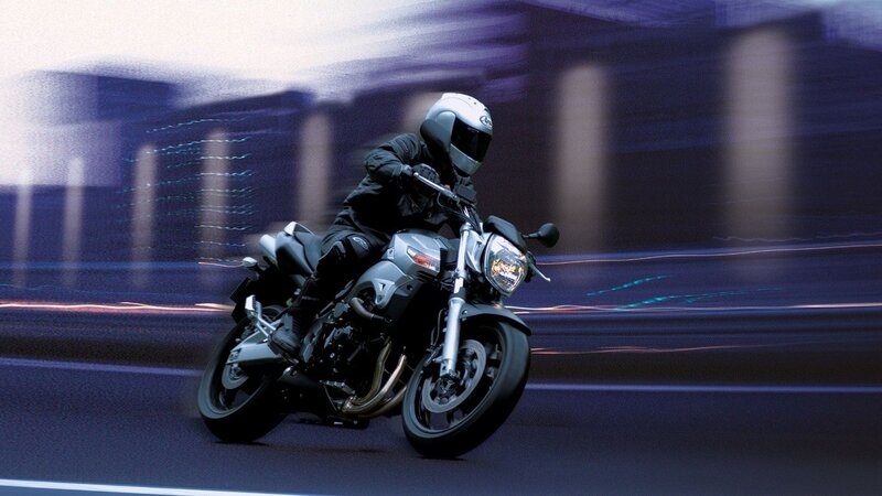 Motorcyclist on Road — Blue, Dynamic, Night, Photograph