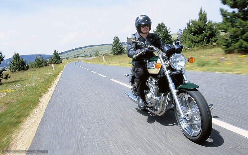 Motorcyclist on Road — Green, Active, Afternoon