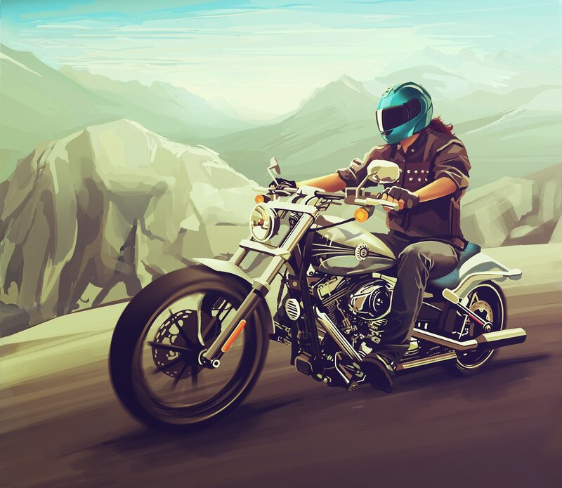 Motorcyclist on Road — Green, Adventurous