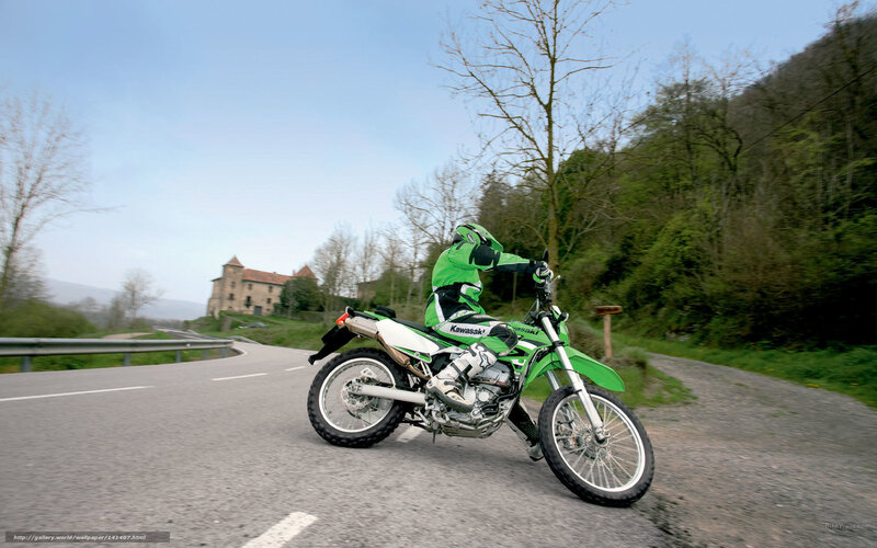 Motorcyclist on Road — Green, Outdoor