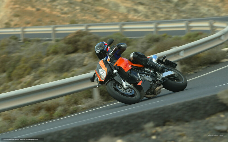 Motorcyclist on Road — Orange, Dynamic, Afternoon, Photograph, Guardrail