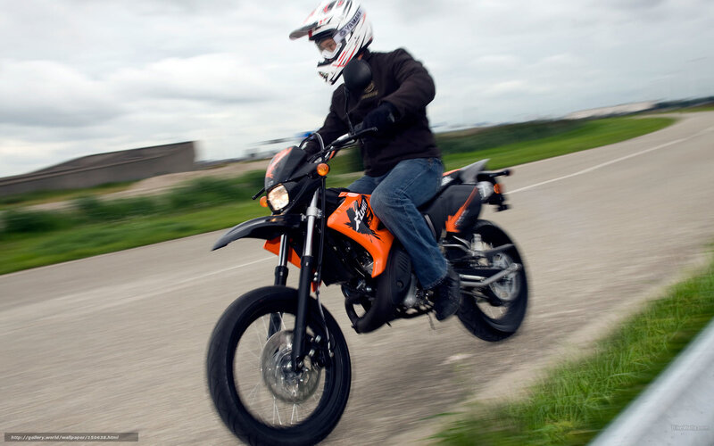 Motorcyclist on Road — Orange, Dynamic, Afternoon, Photograph, Helmet, Grass