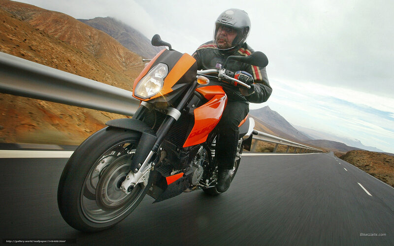Motorcyclist on Road — Orange, Dynamic, Photograph