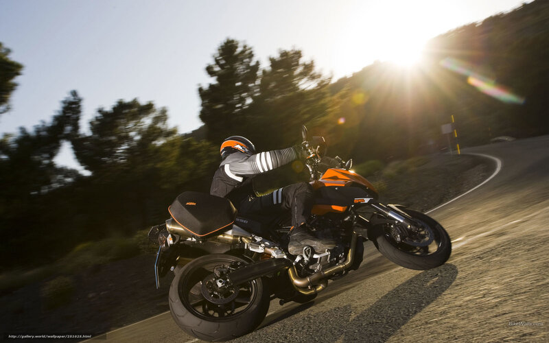 Motorcyclist on Road — Orange, Dynamic, Sunset, Photograph, Motorcycle, Helmet
