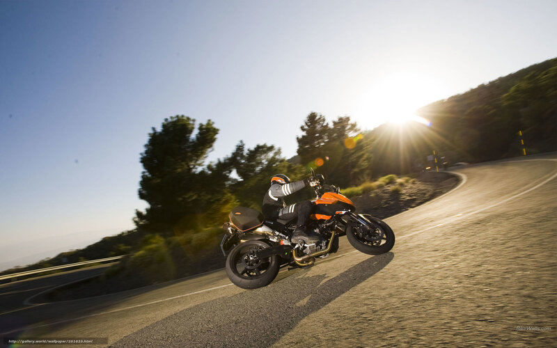 Motorcyclist on Road — Orange, Dynamic, Sunset, Photograph, Sun