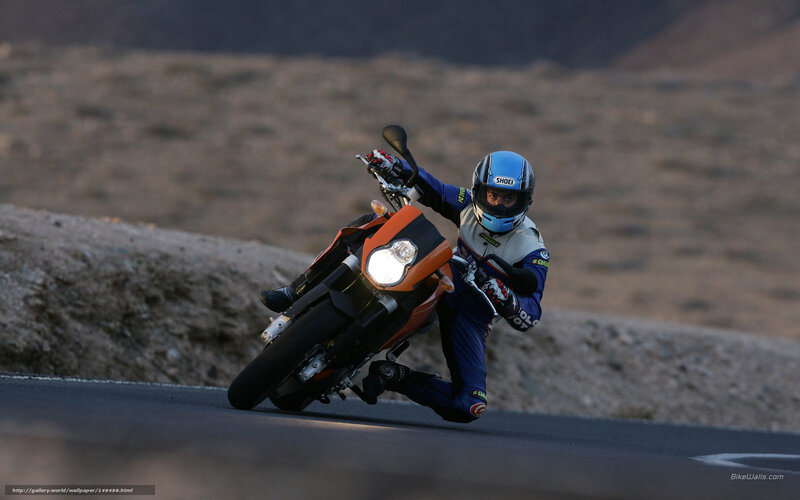 Motorcyclist on Road — Orange, Dynamic, Sunset, Photograph