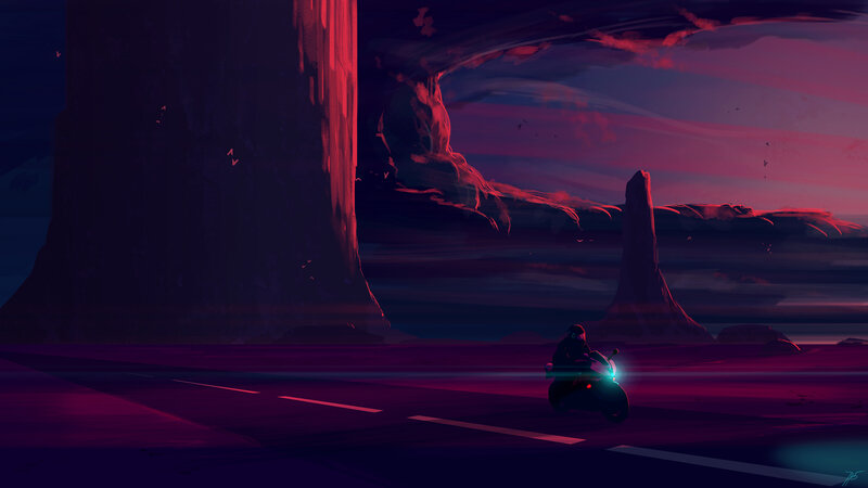 Motorcyclist on Road — Purple