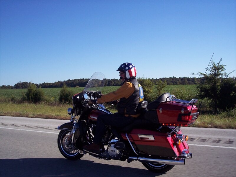Motorcyclist on Road — Red, Serene