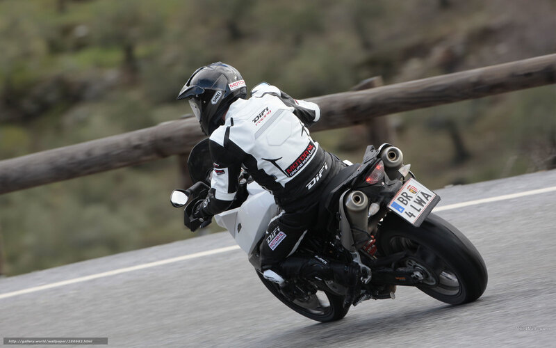 Motorcyclist on Road — White, Dynamic, Afternoon, Photograph, Guardrail, Mountain