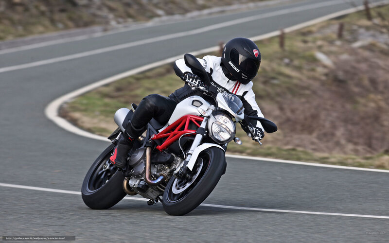 Motorcyclist on Road — White, Dynamic, Photograph