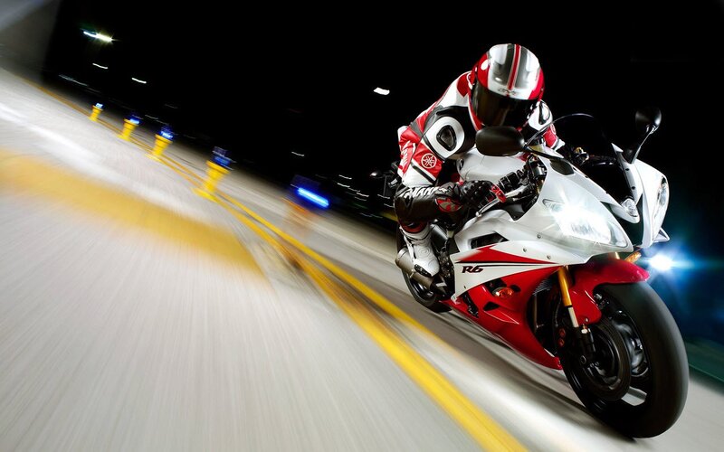 Motorcyclist on Sportbike — White, Dynamic, Night