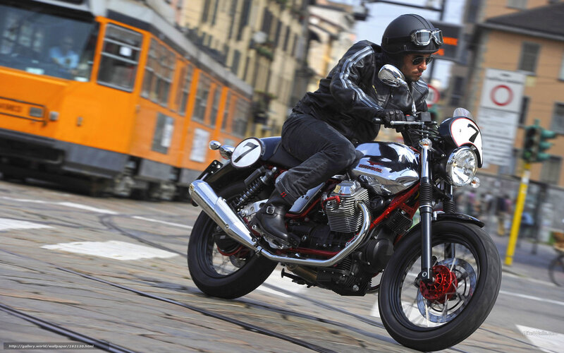 Motorcyclist on Street — Black, Dynamic, Afternoon, Photograph, Tram