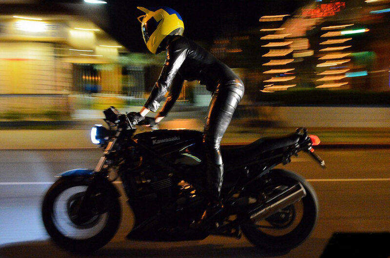 Motorcyclist on Street — Black, Dynamic, Night