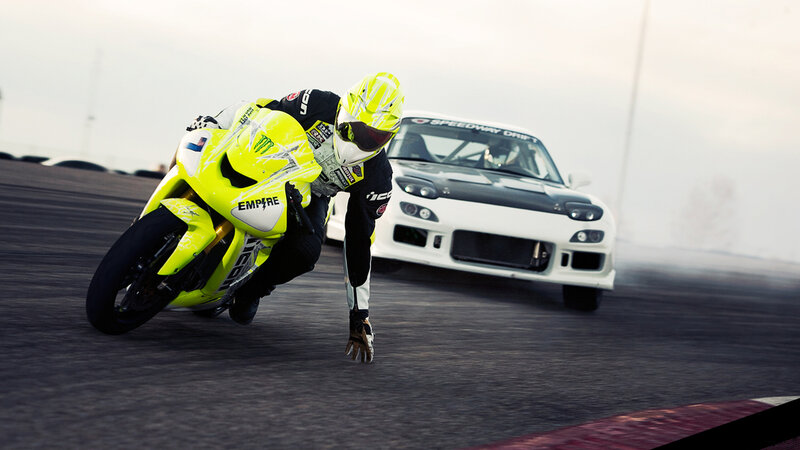 Motorcyclist on Track — Yellow, Dynamic, Photograph