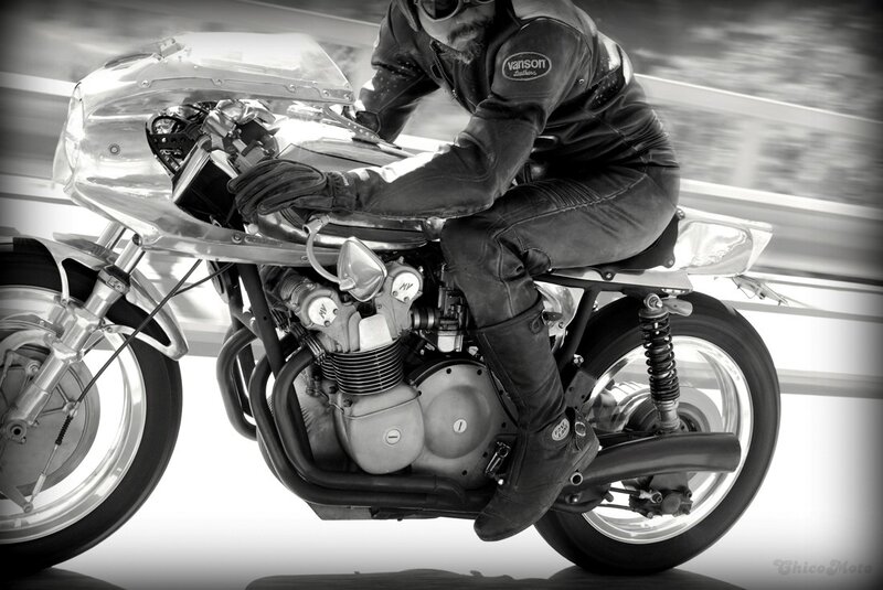 motorcyclist on vintage bike