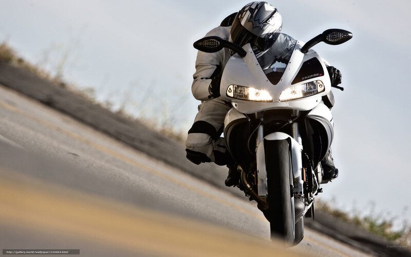 Motorcyclist on White Bike — Dynamic, Afternoon, Photograph, Road