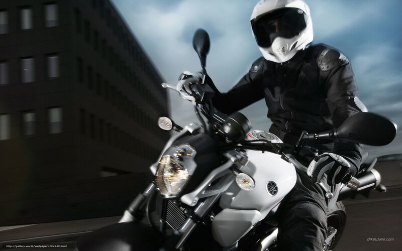 Motorcyclist on White Bike — Dynamic, Photograph, Helmet, Building
