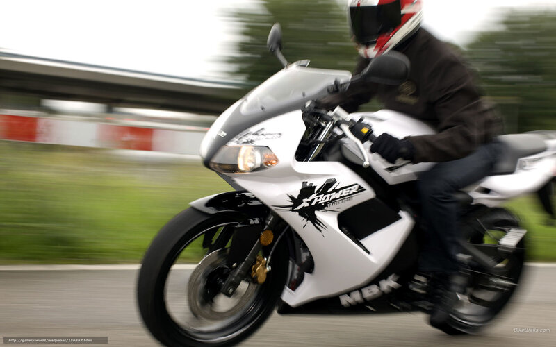 Motorcyclist on White Bike — Dynamic, Photograph, Helmet, Road