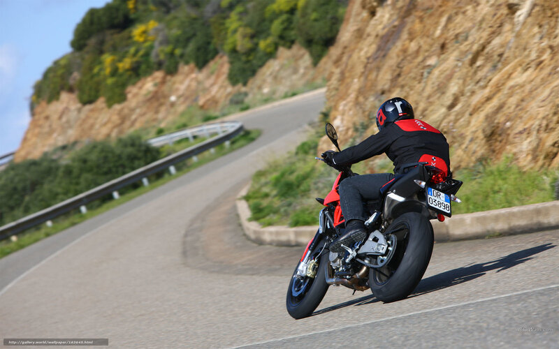Motorcyclist on Winding Road — Black, Dynamic, Afternoon, Photograph, Cliff, Guardrail