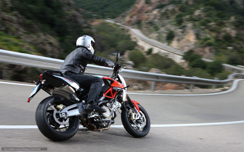 Motorcyclist on Winding Road — Black, Dynamic, Afternoon, Photograph, Guardrail