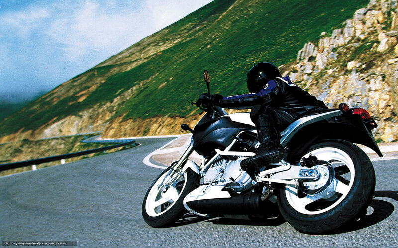 Motorcyclist on Winding Road — Black, Dynamic, Afternoon