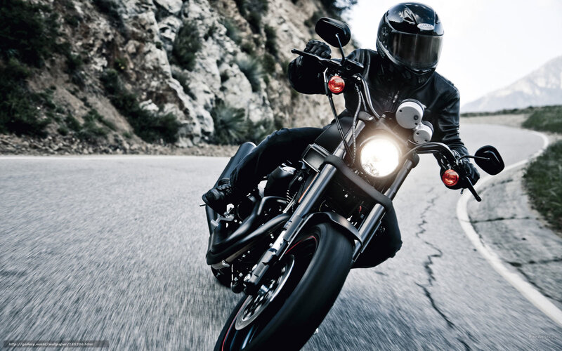 Motorcyclist on Winding Road — Black, Dynamic, Photograph