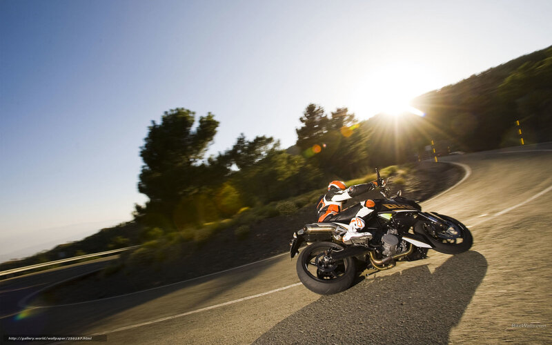 Motorcyclist on Winding Road — Black, Dynamic, Sunset, Photograph