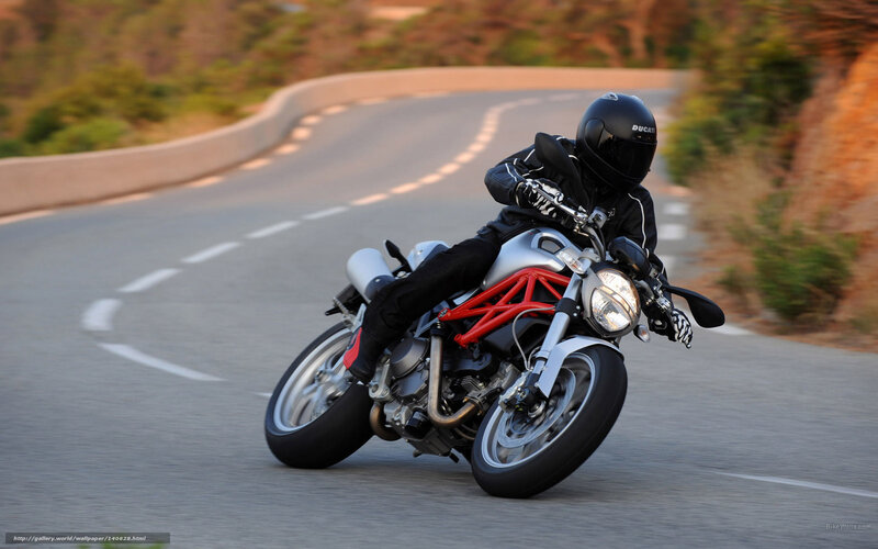 Motorcyclist on Winding Road — Black, Dynamic, Sunset