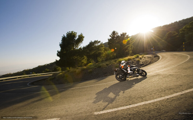 Motorcyclist on Winding Road — Blue, Dramatic, Sunset
