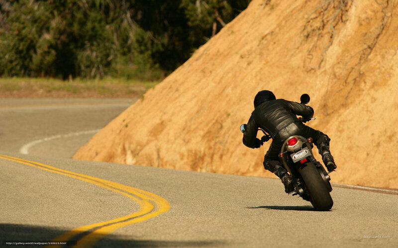 Motorcyclist on Winding Road — Gray, Dynamic, Afternoon, Photograph, Hill