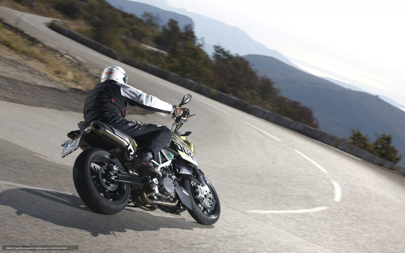 Motorcyclist on Winding Road — Gray, Dynamic, Afternoon, Photograph, Mountains