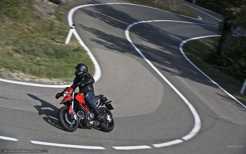 Motorcyclist on Winding Road — Red, Dynamic, Afternoon