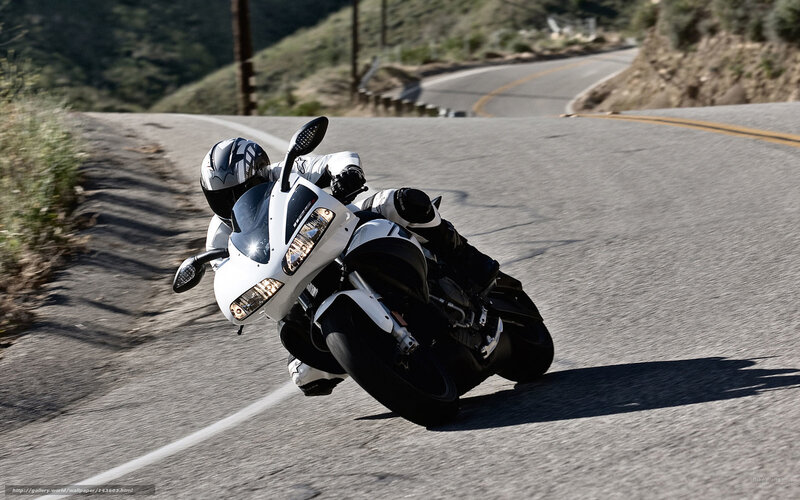 Motorcyclist on Winding Road — White, Dynamic