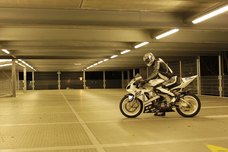Motorcyclist on Yamaha — White, Dramatic