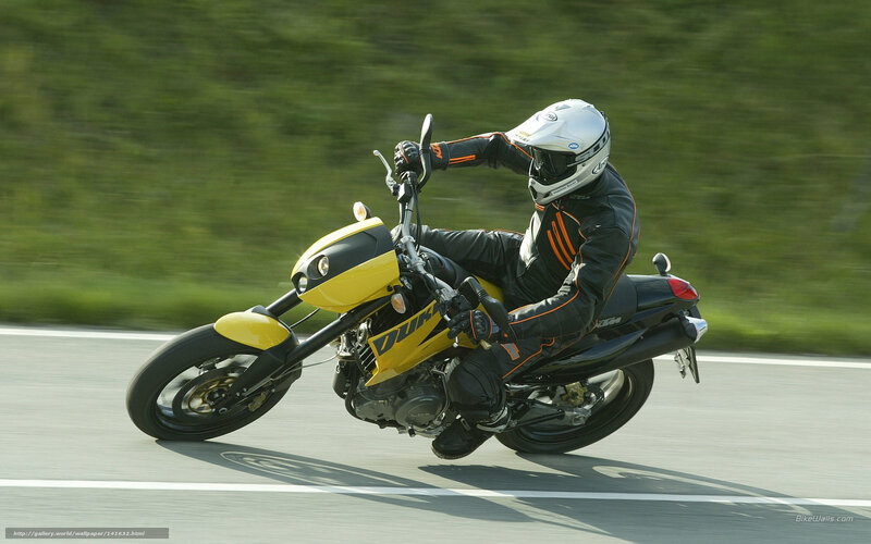 Motorcyclist on Yellow Bike — Dynamic, Afternoon