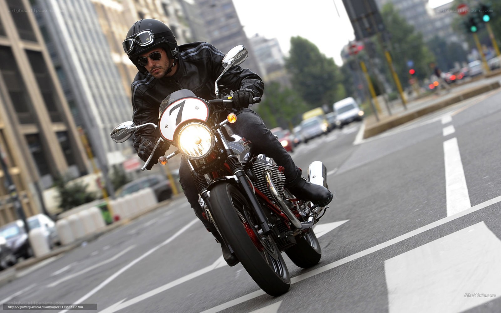 Motorcyclist riding in city