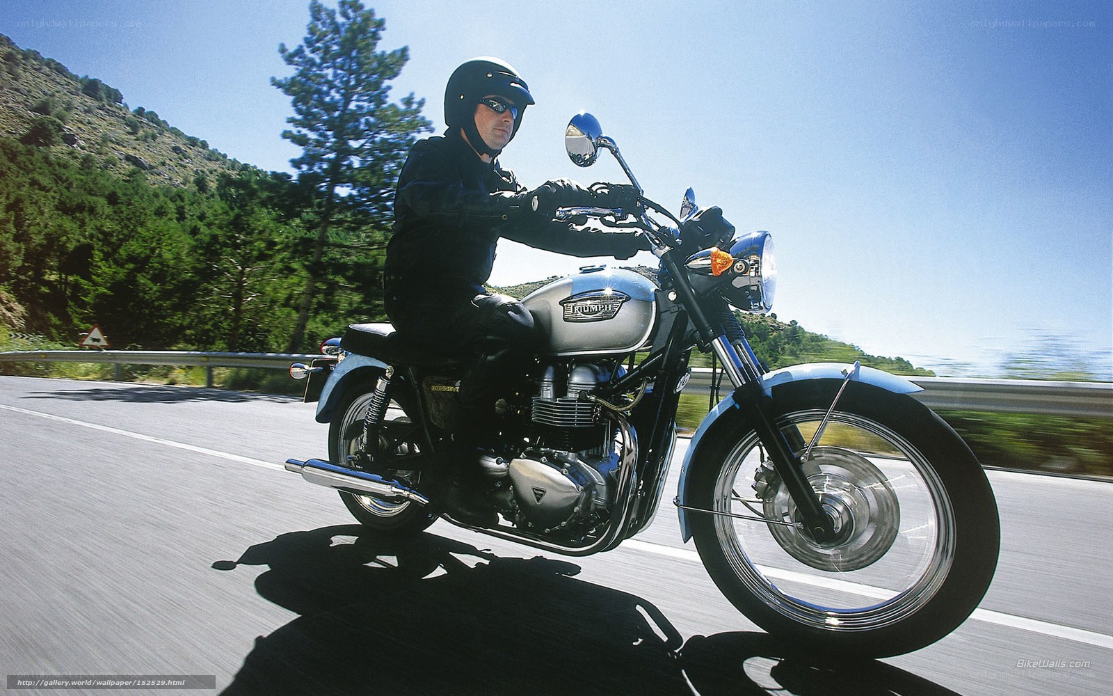 Motorcyclist riding on a sunny road