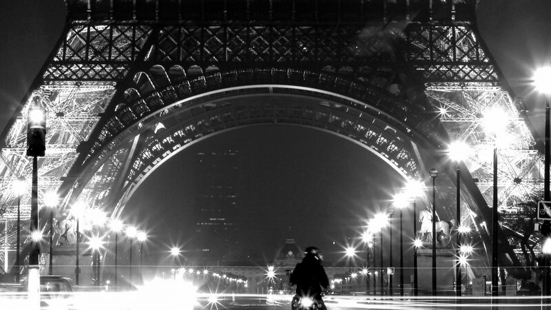 Motorcyclist under Eiffel Tower