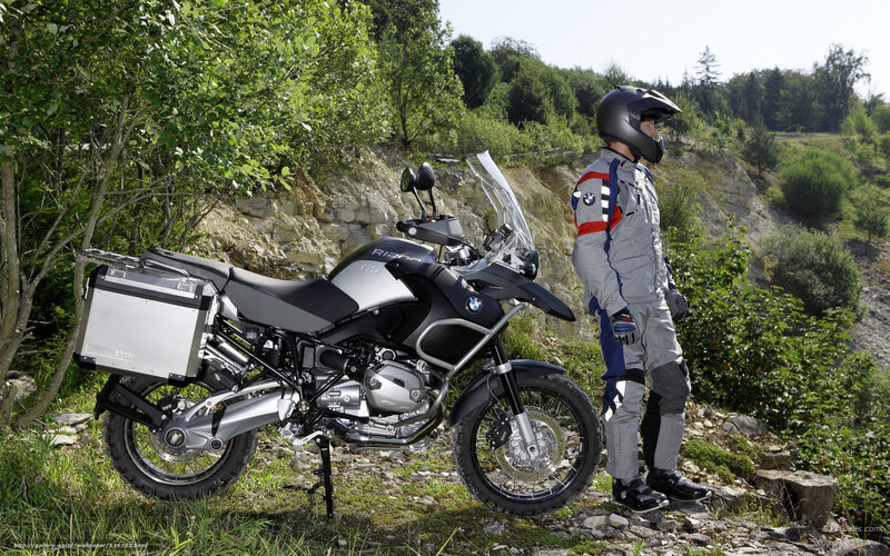 Motorcyclist with BMW Motorcycle — Gray