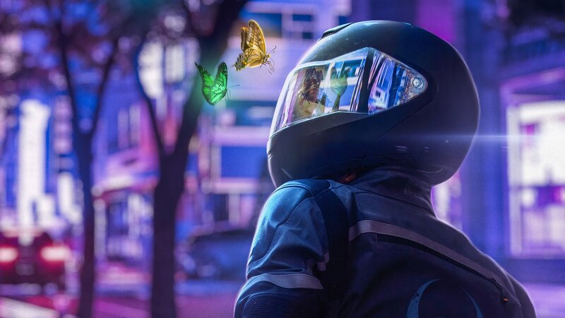 Motorcyclist with Butterflies