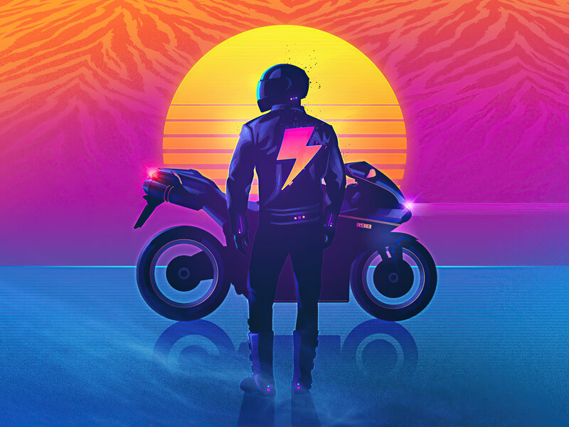 Motorcyclist with Motorcycle — Blue
